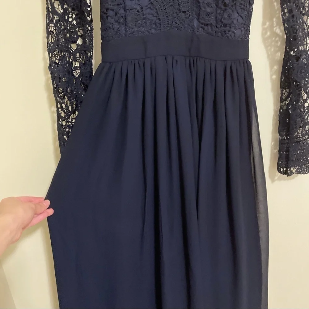 Club L London Beach Indigo Gown Sz 6 Lace Torso Long Sleeve